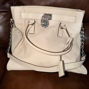 MK Elegant Cream Leather Tote Bag